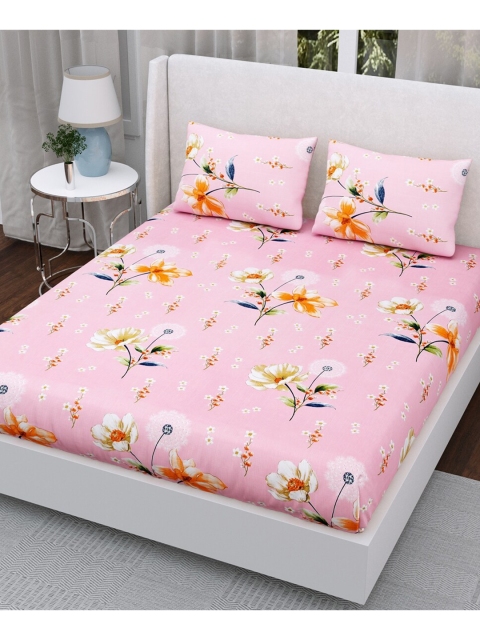 

Aura Pink Floral 200 TC Queen Bedsheet with 2 Pillow Covers