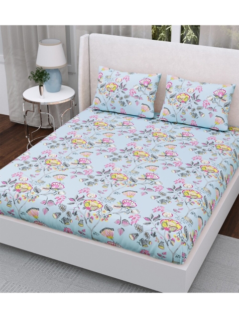 

Aura Blue & Pink Floral 200 TC Queen Bedsheet with 2 Pillow Covers