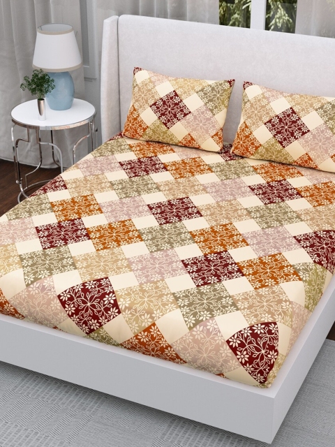 

Aura Cream-Coloured & Brown Jaipuri Cotton 200 TC Double Bedsheet with 2 Pillow Covers