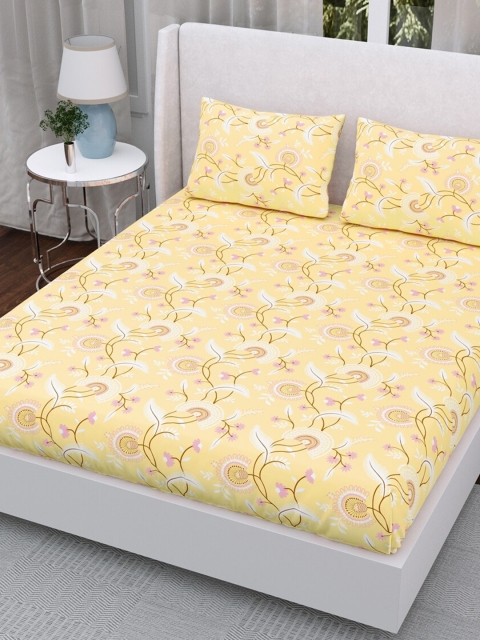 

Aura Cream-Coloured & White Floral 200 TC Queen Bedsheet with 2 Pillow Covers