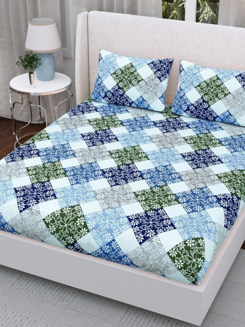 

Aura Blue & Green Floral 200 TC Queen Bedsheet with 2 Pillow Covers