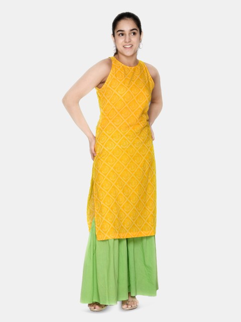 

SAKA DESIGNS Girls Yellow Printed Pure Cotton Kurta with Palazzos
