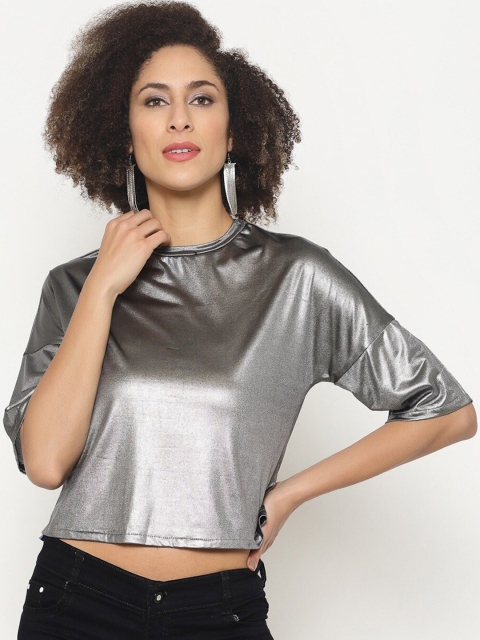 

Twenty3 Gunmetal-Toned Crepe Crop Top, Metallic