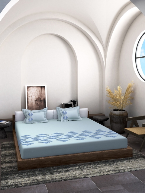 DDecor Blue Live Beautiful 210 TC Cotton Double Extra Large Embroidered Bedding Set