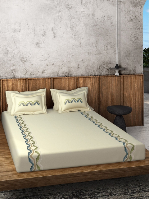 

DDecor Beige Live Beautiful-210 TC Cotton Double XL Embroidered Bedding Set
