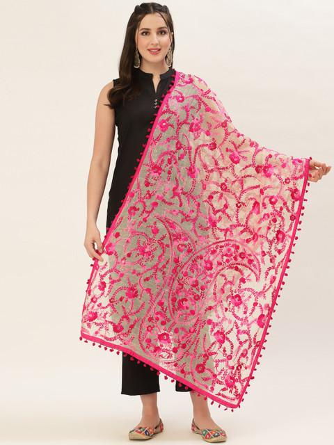 

Pashtush Pink & Gold-Toned Embroidered Viscose Rayon Dupatta