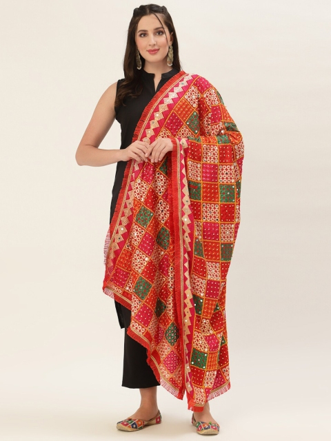 

Pashtush Red & Green Embroidered Viscose Rayon Dupatta