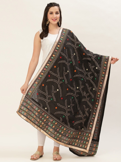 

Pashtush Black & Orange Embroidered Viscose Rayon Dupatta