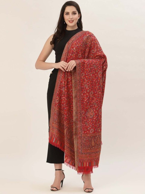 

Pashtush Women Red Embroidered Woolen Shawl