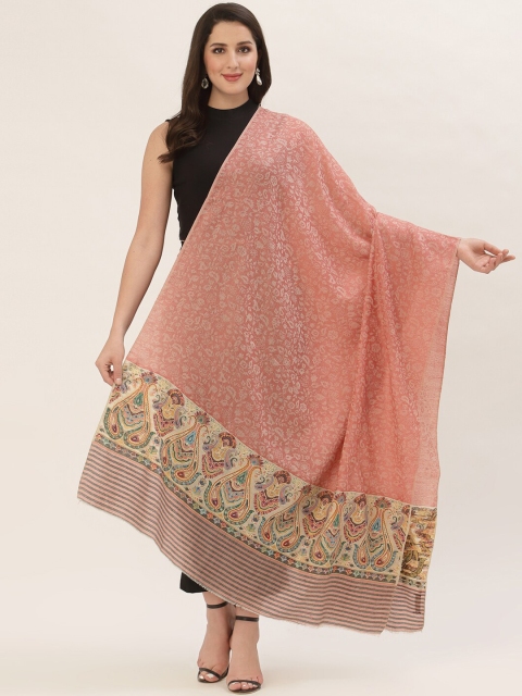 

Pashtush Women Peach-Coloured Embroidered Woolen Shawl