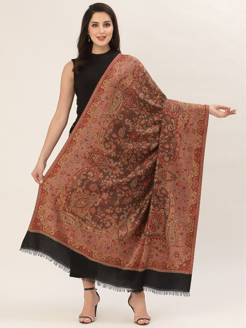 

Pashtush Women Black & Brown Embroidered Pure Woolen Shawl