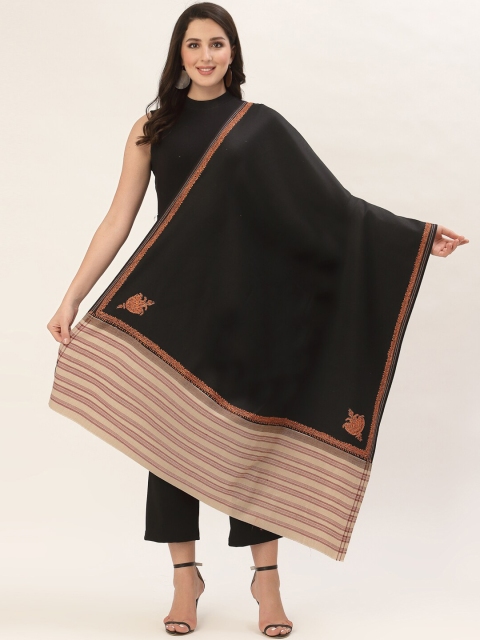 

Pashtush Women Black & Orange Embroidered Wool Shawl