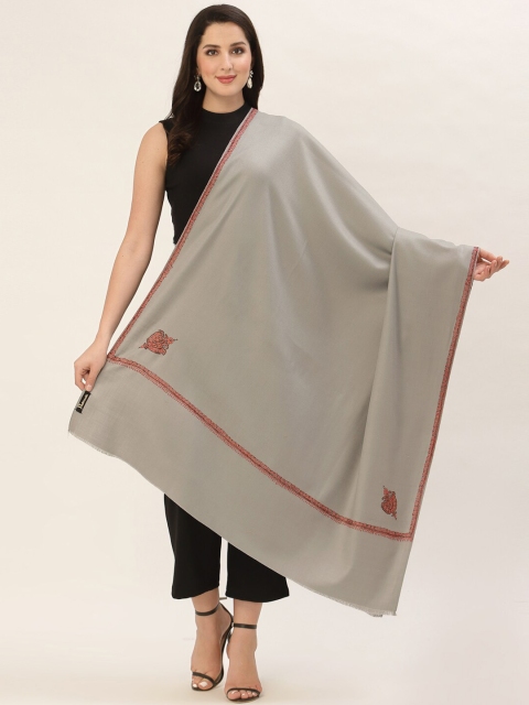 

Pashtush Women Grey Embroidered Wool Shawl