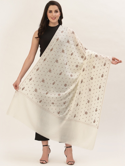 

Pashtush Women Off White Woven Design Shawl