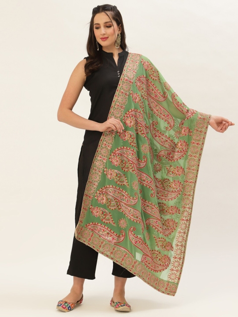 

Pashtush Green & Red Embroidered Viscose Rayon Dupatta