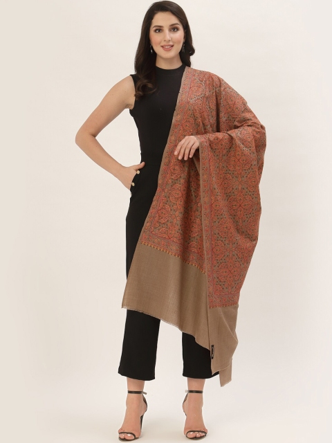 

Pashtush Women Beige & Brown Embroidered Pure Woolen Shawl
