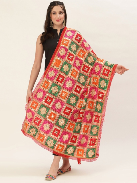 

Pashtush Navy Blue & Orange Embroidered Viscose Rayon Dupatta