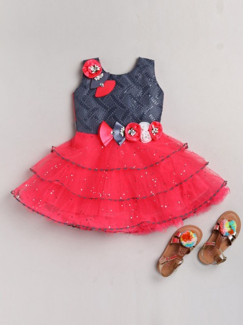 

JBN Creation Red Colourblocked Layered Net Dress