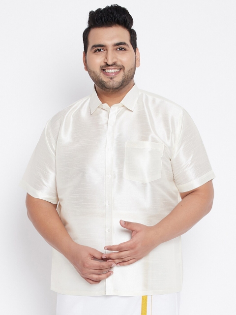

VASTRAMAY PLUS Men Cream-Coloured Satin Silk Ethnic Shirt