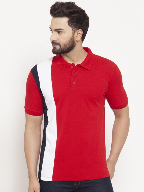 

Kalt Men Red & White Colourblocked Polo Collar T-shirt