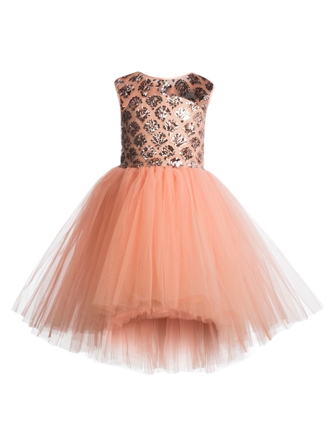 

Toy Balloon girls Peach-Coloured Embellished Net Dress