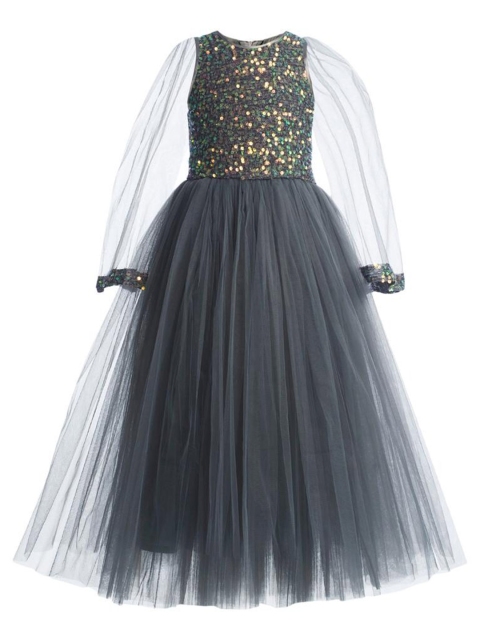 

Toy Balloon Girls Grey & Green Embellished Layered Net Maxi Dress