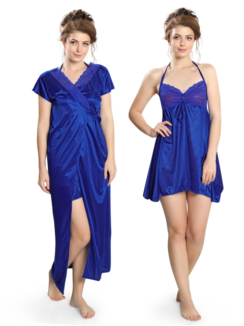 

Ever Loved Blue Satin Nightdress with Robe