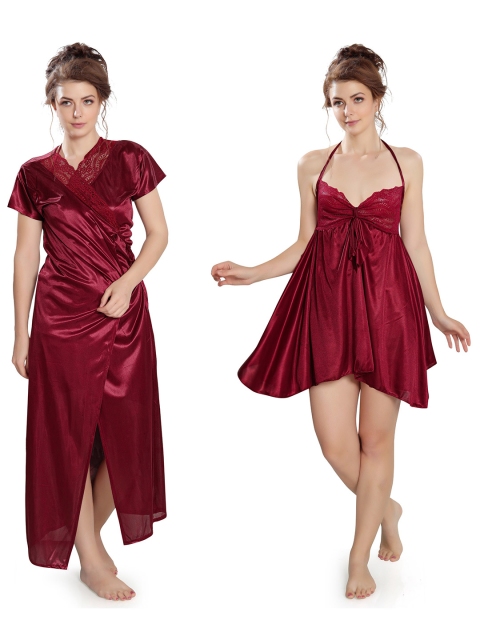 

Ever Loved Maroon Nightdress with Robe