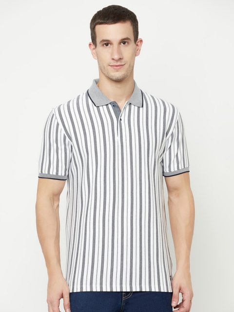 

Octave Men White & Grey Striped Polo Collar T-shirt