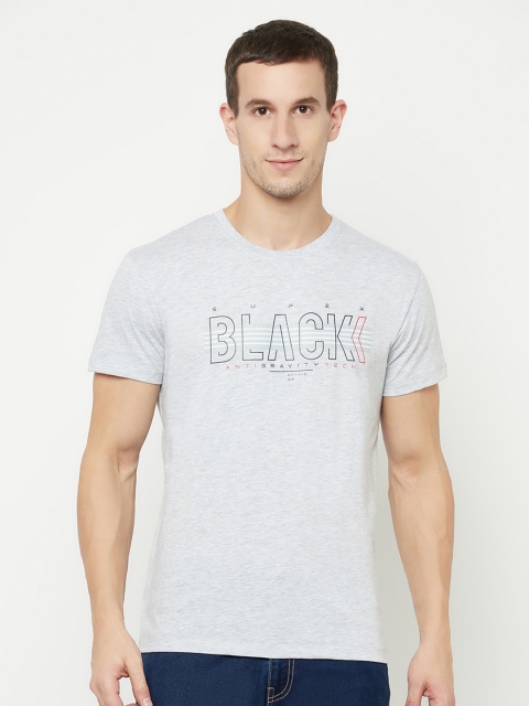 

Octave Men Grey Typography Printed Applique T-shirt