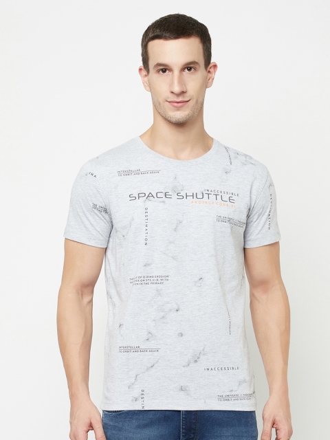 

Octave Men Grey Melange Typography Printed T-shirt