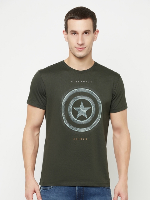 

Octave Men Olive Green Typography Captain America Printed T-shirt