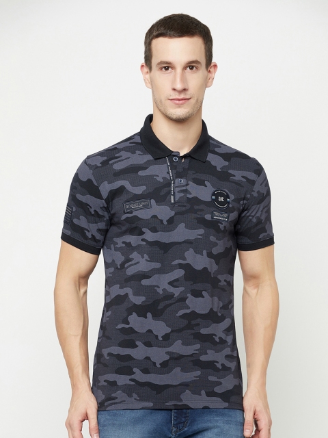 

Octave Men Navy Blue & Grey Camouflage Printed Polo Collar T-shirt