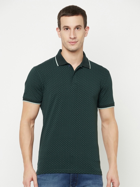 

Octave Men Green Printed Cotton Polo Collar T-shirt