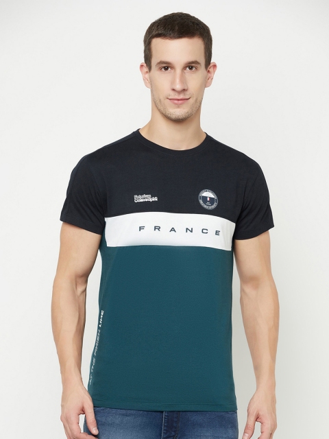 

Octave Men Blue & White Typography Colourblocked T-shirt