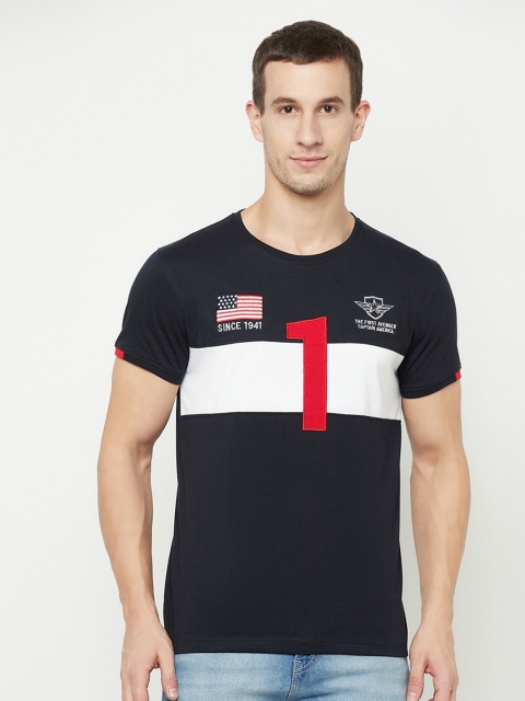 

Octave Men Navy Blue Typography Captain America Colourblocked Applique T-shirt