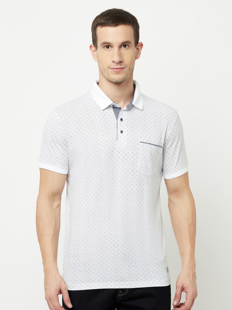 

Octave Men White Printed Polo Collar T-shirt