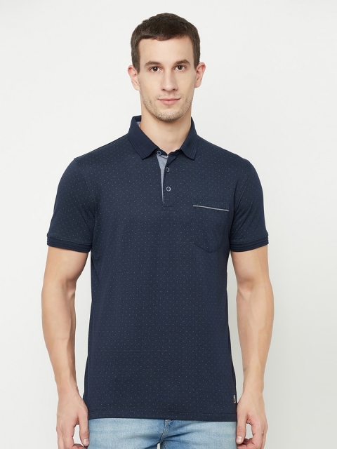 

Octave Men Navy Blue Printed Polo Collar T-shirt