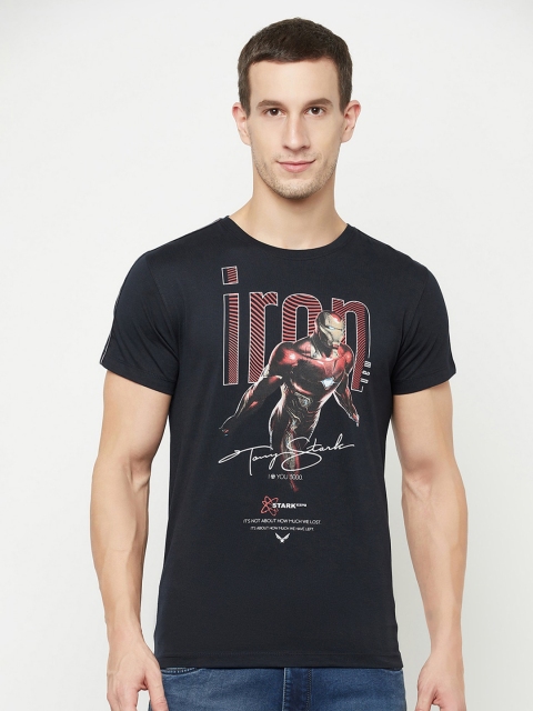 

Octave Men Navy Blue Typography Iron Man Printed Applique T-shirt