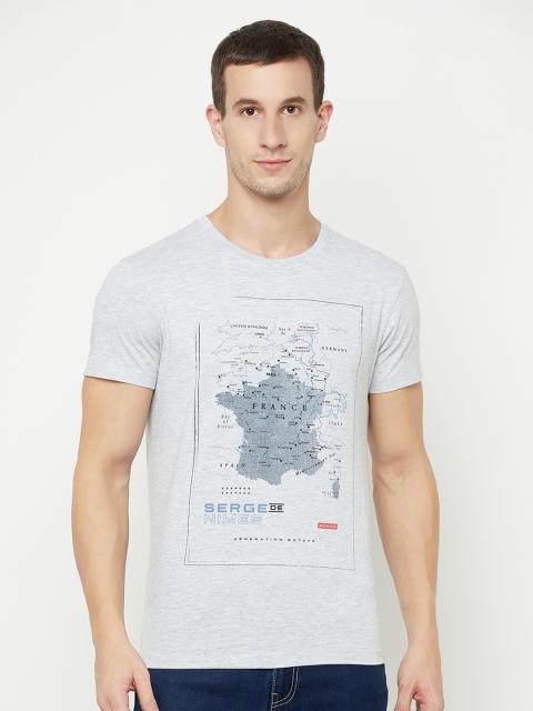 

Octave Men Grey Printed Cotton T-shirt