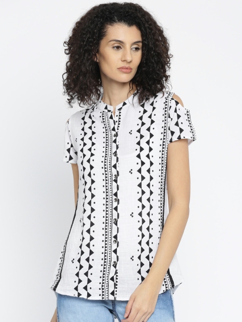 

Deal Jeans Women White Printed Shirt Style Top