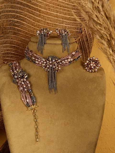 

D'oro Women Peach & Dark Rose Gold-Plated Vintage Theme Choker Set Jewellery