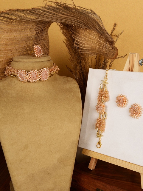 

D'oro Gold-Plated Pink Pearl-Studded & Beaded Jewellery Set