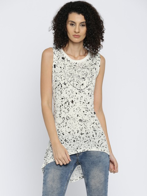 

Deal Jeans Women White & Black Printed High-Low Top