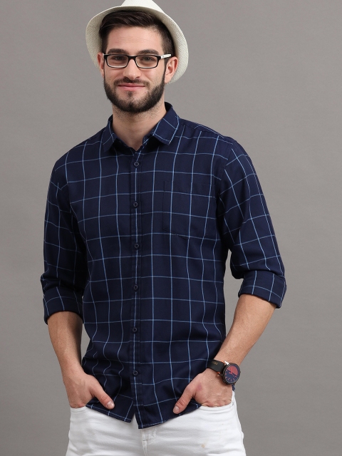 

HERE&NOW Men Navy Blue Slim Fit Windowpane Checks Checked Casual Shirt