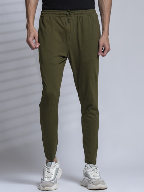 

Tinted Men Olive Green Solid Pure Cotton Track Pants