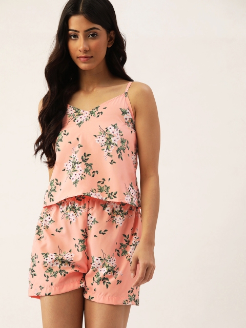 

ETC Women Peach-Coloured & White Printed Night suit