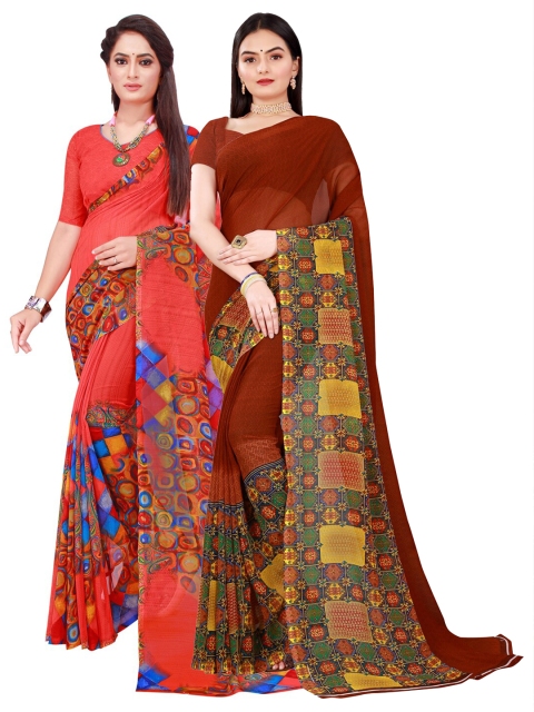 

SAADHVI Red & Maroon Geometric Pack Of 2 Pure Georgette Saree