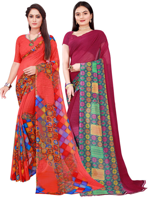 

SAADHVI Red & Maroon Geometric Pack Of 2 Pure Georgette Saree