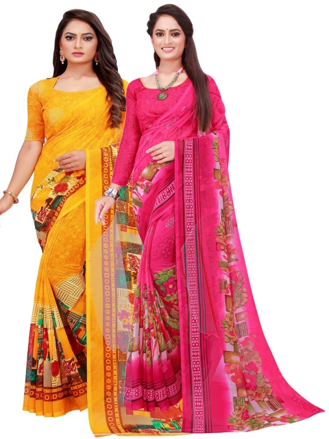 

SAADHVI Red & Yellow Geometric Pack Of 2 Pure Georgette Saree